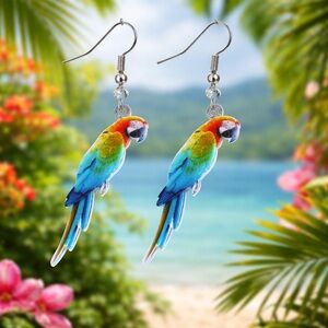 Tropical Parrot Macaw Bird Summer Beach Earrings